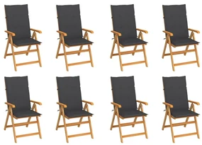 vidaXL Tuinstoelen 8 st verstelbaar met kussens massief teakhout
