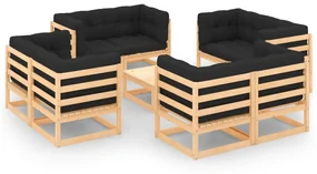 vidaXL 9-delige Loungeset met kussens massief grenenhout