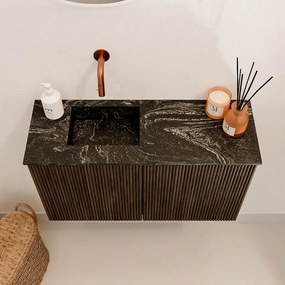 Mondiaz Joya DLux 70cm toiletmeubel walnut met wastafel faye links zonder kraangat lava