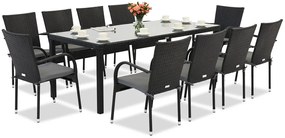 Milan technorattan tuinmeubelen voor 10 personen met grote Garden Point tafel zwart