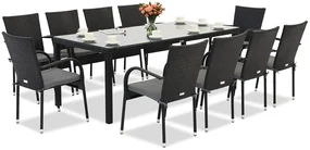 Milan technorattan tuinmeubelen voor 10 personen met grote Garden Point tafel zwart