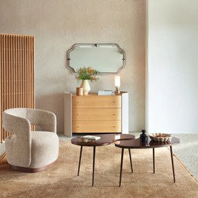 Salontafel in organisch ontwerp, van staal en gehard glazen blad, GALO