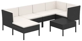 vidaXL 7-delige Loungeset met kussens poly rattan zwart