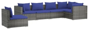 vidaXL 6-delige Loungeset met kussens poly rattan grijs