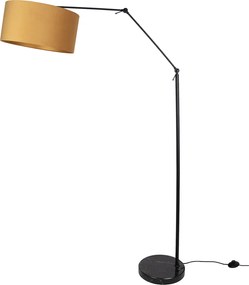 Vloerlamp zwart verstelbaar met kap geel en gouden binnenkant 50cm - Editor