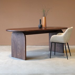 Ovale Eettafel Walnoot Japandi 250 Cm - 250 X 100cm.