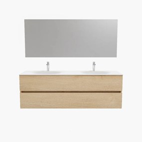 Zaro Sevilla Solid Surface badmeubel 150cm licht eiken 2 kraangaten dubbele spoelbak met 2 lades