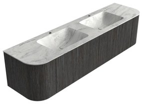 Mondiaz Kurve-dlux 180cm badmeubel ronding links/rechts shadow met 2 lades en deuren en wastafel leaf dubbel 2 kraangaten opalo