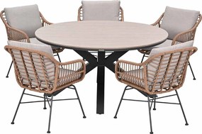 Garden Impressions Lucas tuinset bruin 6-delig - Tulli tuintafel light teak look Ø148 cm