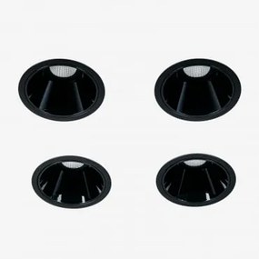 Pack Van 4 Inbouw Led-downlights Met Ronde Frames Ø7 Cm Voor Buitengebruik In Aluminium Luisiana Zwart & Warm Wit 2700k & 6 W & 23º - Sklum