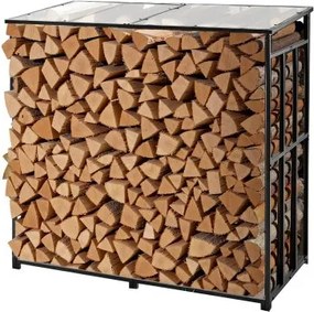 VEVOR Metalen haardhoutrek, 143x70x143 cm, haardhoutrek, houtopslag, max. belasting 300 kg, haardhoutrek, haardhoutopslag, stapelhulp voor veranda's, patio's en tuinen