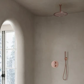 Saniclear Copper inbouw regendouche rond met 30cm hoofddouche en plafondarm geborsteld koper