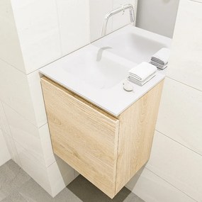 Mondiaz Olan 40cm toiletmeubel washed oak met wastafel talc links geen kraangat