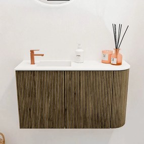 Mondiaz Joya 70cm toiletmeubel ronding rechts dusk met wastafel faye links 1 kraangat talc