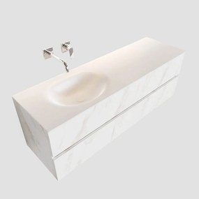 Zaro Sevilla Solid Surface badmeubel 150cm wit marmer zonder kraangat spoelbak links met 2 lades