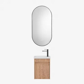 Narek Zwevend Houten Badkamermeubelset Met Geïntegreerde Wastafel Ash Brown & Ovale Led En Anticondens Zwart 50x100 Cm Asteiro & Mat Zwart - Sklum