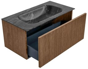 Mondiaz Kurve-dlux 90cm badmeubel walnut met 1 lade en wastafel big small midden 1 kraangat lava