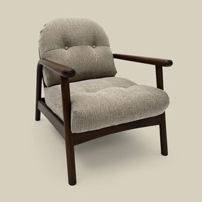 Walnoot Fauteuil Met Beige Stof