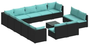 vidaXL 14-delige Loungeset met kussens poly rattan zwart