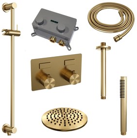 Brauer Gold Carving thermostatische inbouw regendouche met staafhanddouche, plafondarm, glijstang en hoofddouche 20cm set 65 messing geborsteld PVD