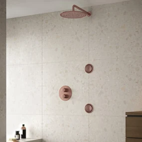 Saniclear Copper inbouwregendouche 30cm met ronde massagejets en wandarm geborsteld koper