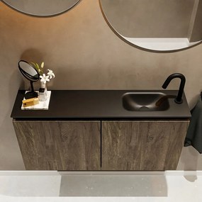 Mondiaz Ture 100cm toiletmeubel dark brown met wastafel urban rechts 1 kraangat