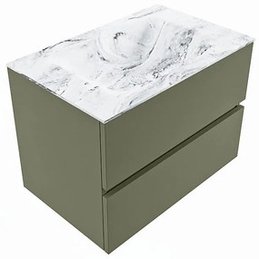 Mondiaz Vica DLux badmeubel 70cm army 2 lades met wastafel glace midden zonder kraangat