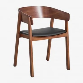 Olsen Eikenhouten Eetkamerstoel Met Armleuningen Donker Hout & Kunstleren Zwart - Sklum