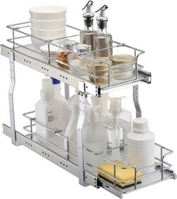 VEVOR Uitschuifbaar 2-laags keukenkastje-organizer voor onder de gootsteen (215x533x385 mm) Kruidenrek Keukenplank Opbergrek Organizer voor Keuken Badkamer 245x563x485 mm (Installatieafmetingen)