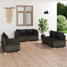 vidaXL 6-delige Loungeset met kussens poly rattan grijs