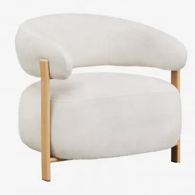 Fauteuil Van Chenillestof En Ijzer Jolie Houtbruin & Stof Chenille Beige – Crème - Sklum