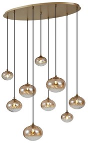 Eettafel / Eetkamer Art Deco hanglamp goud met amber glas 9-lichts - Jia Art Deco G9 bol / globe / rond ovaal Binnenverlichting Lamp