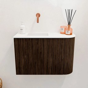 Mondiaz Joya 60cm toiletmeubel ronding rechts walnut met wastafel faye links zonder kraangat talc