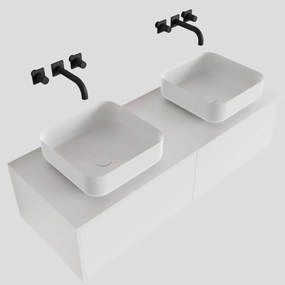 Zaro Lagom volledig naadloos solid surface onderkast met topblad 120cm mat wit met 2 lades Push tot open. Compleet met solid surface opzetkom met 0 kraangat(en)