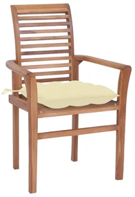 vidaXL Eetkamerstoelen 8 st met crèmewitte kussens massief teakhout