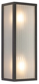 Buiten wandlamp zwart met ribbel glas 2-lichts IP44 - Charlois