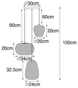 Design hanglamp goud 3-lichts met opaal glas - Hero Design E27 rond Binnenverlichting Lamp