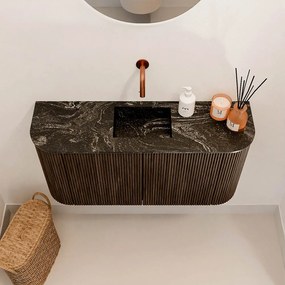 Mondiaz Joya DLux 85cm toiletmeubel ronding links/rechts walnut met wastafel faye midden zonder kraangat lava