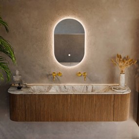 Mondiaz Kurve-dlux 170cm badmeubel ronding links/rechts dusk met 1 lade en 2 deuren en wastafel big large midden zonder kraangat glace