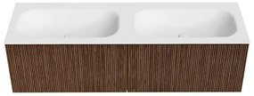 Mondiaz Kurve 150cm badmeubel walnut met 2 lades en wastafel big small dubbel zonder kraangat