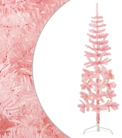 vidaXL Kunstkerstboom half met standaard smal 150 cm roze