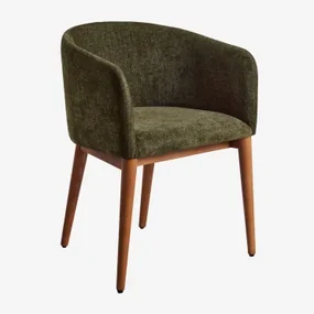 Set Van 2 Bunia Gestoffeerde Eetkamerstoelen Met Armleuningen Donker Hout & Chenille Sage Green - Sklum