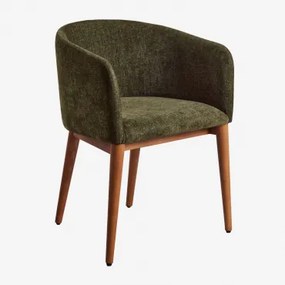 Set Van 2 Bunia Gestoffeerde Eetkamerstoelen Met Armleuningen Donker Hout & Stof Chenille Groen – Salie - Sklum
