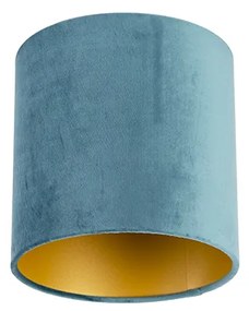 Stoffen Velours lampenkap blauw 20/20/20 met gouden binnenkant cilinder / rond