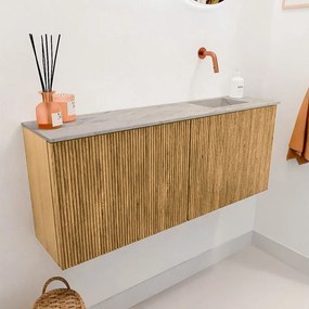 Mondiaz Joya DLux 100cm toiletmeubel oak met wastafel faye rechts zonder kraangat glace