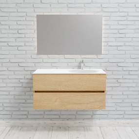 Zaro Sevilla Solid Surface badmeubel 100cm licht eiken 1 kraangat spoelbak rechts met 2 lades