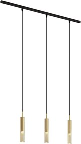 Modern railsysteem zwart met 3 hanglampen goud met amber glas 1-fase - Slimline Loyce