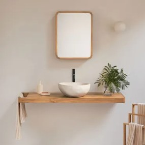 Conjunto Van Meubel 130x45 Cm Hangend In Teakhout Neill Teakhout & Mat Zwart ↑30 Cm Met Afvoerkraan Zonder Overloop Orveta & Onregelmatige In Wit Ceme