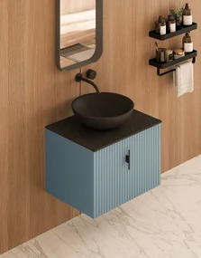 Muebles Costa badmeubel ribbelfront 60cm baby blauw met zwart toppaneel en waskom