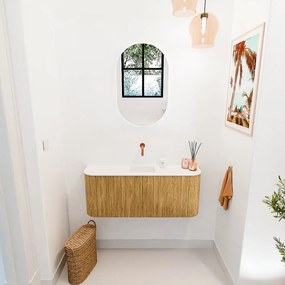 Mondiaz Joya 105cm toiletmeubel ronding links/rechts oak met wastafel faye midden zonder kraangat talc